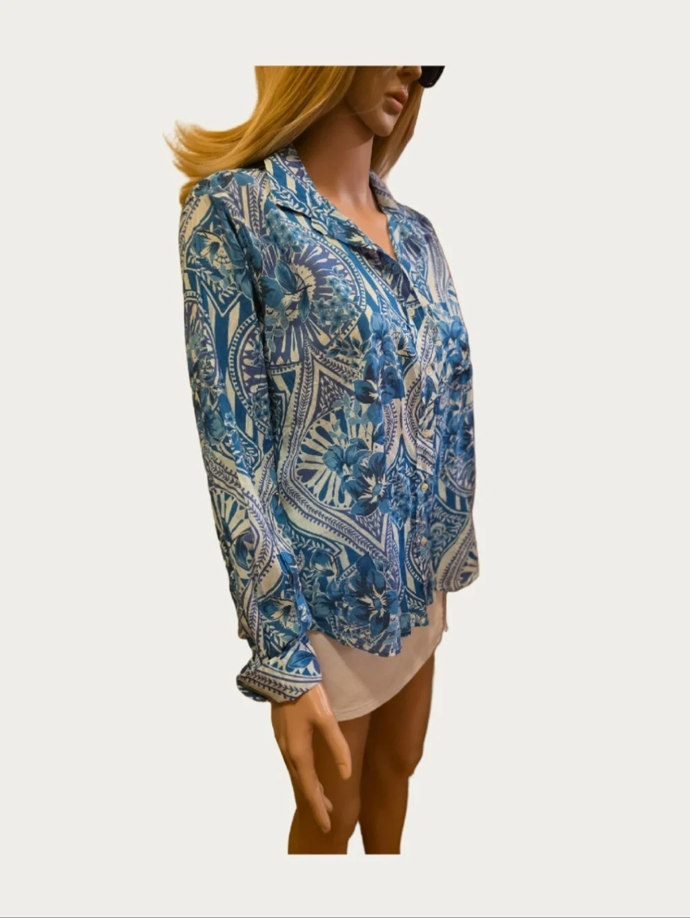 NWT Calypso St. Barth Islegance Resort Blue Paisley Cotton Blouse MSRP $328 - Picture 6 of 10